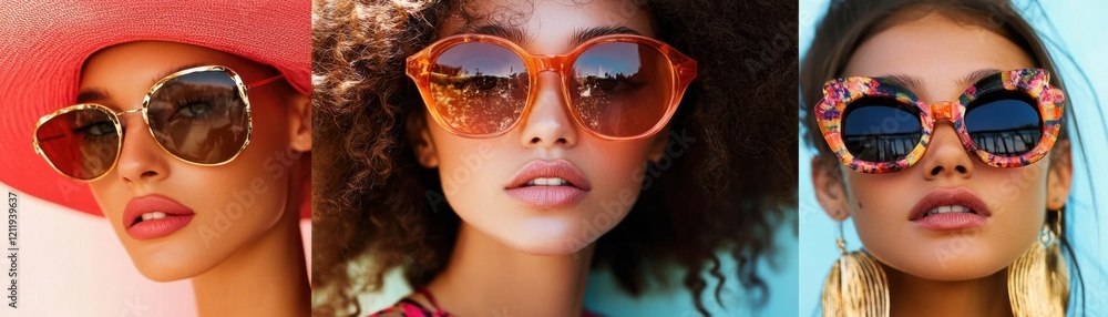 Stylish women showcasing vibrant sunglasses for summer fashion.