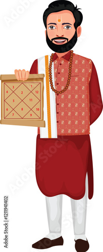Indian Astrologer With Kundali Character Vector Illustration