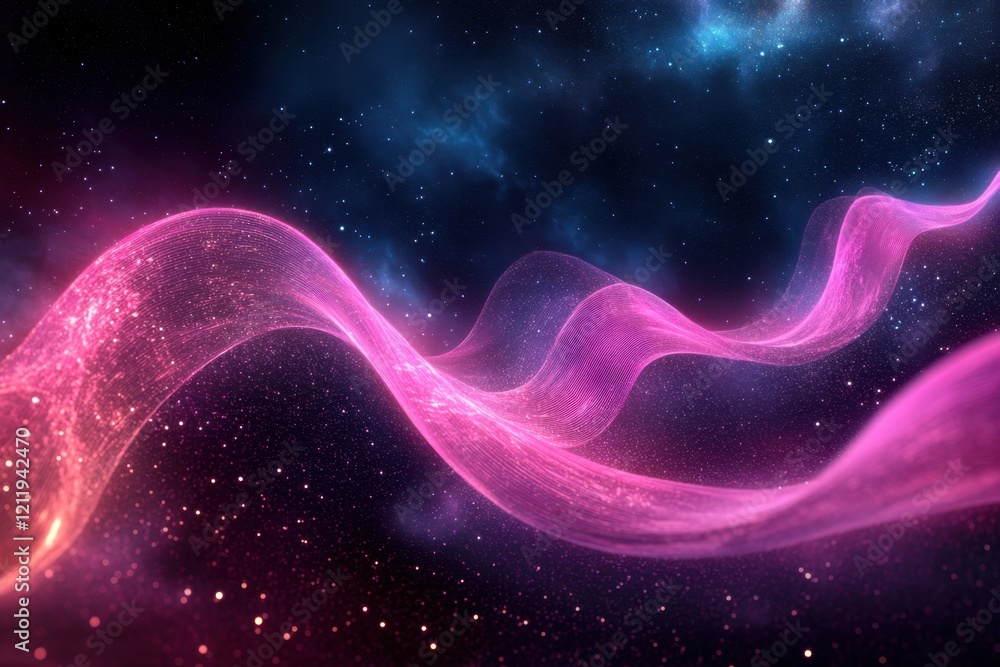 Fototapeta premium Colorful abstract waves of light move gracefully through a dark cosmic background