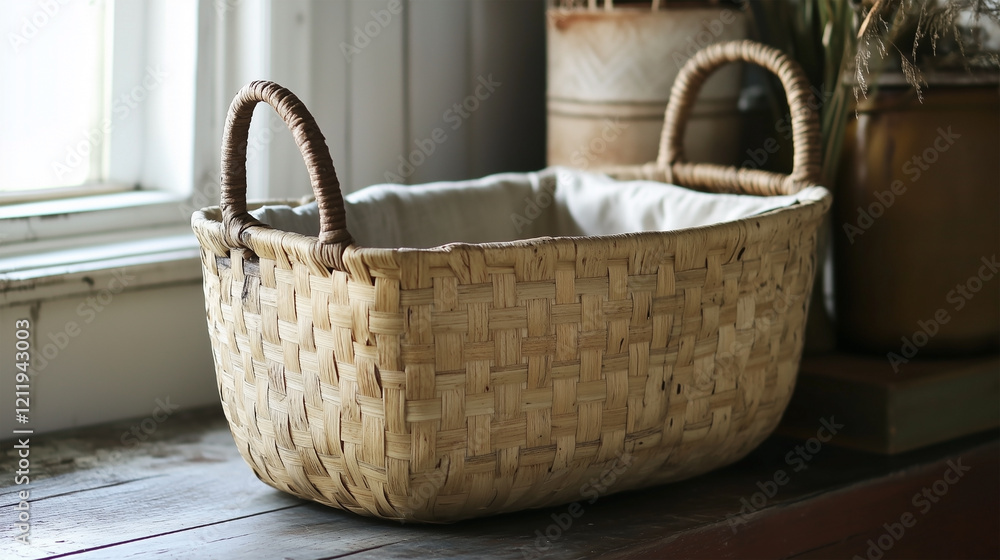 Obraz premium A basket with a handle sits on a table