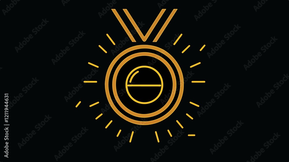 Fototapeta premium Gold Medal with Ribbon Flat Vector Icon for Sports Apps