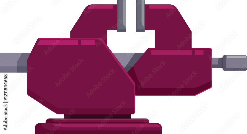 Fototapeta premium Purple bench vise securely clamping a metal rod, showcasing its strength and utility in various workshop and industrial settings