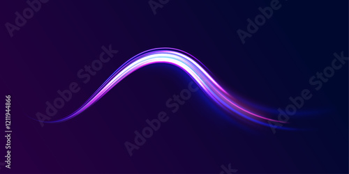 Acceleration speed motion on night road. Magic moving fast speed lines. Blurred car light motion effect, city road background with long exposure night lights. Png,  ray, abstract, energy, pack, effect