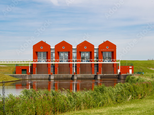 Building of Rozema pumping station for water management, Termunterzijl, Eemsdelta, Groningen, Netherlands photo