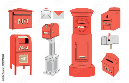 Retro Mailboxes Vector Illustrations Set