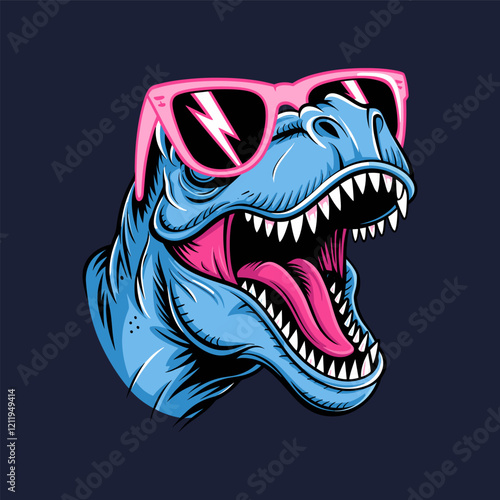 Neon T-Rex with Lightning Glasses