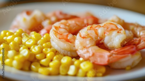Wallpaper Mural Freshly cooked shrimp served alongside sweet corn kernels and a flavorful dipping sauce on a white plate. Torontodigital.ca