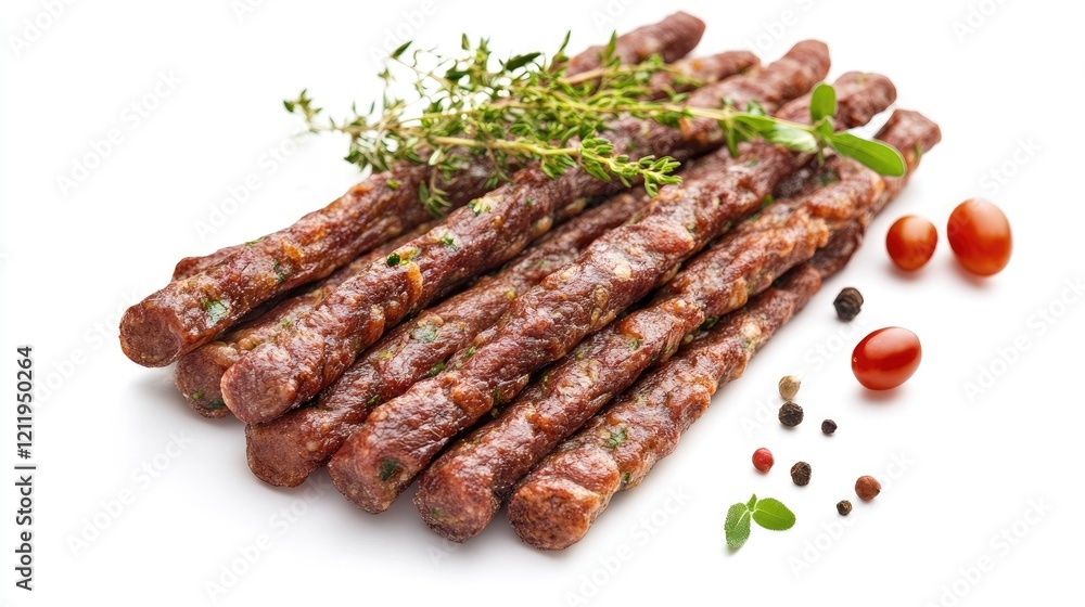 Savory Grissini Sticks with Fresh Herbs and Cherry Tomatoes on White Background Savory Grissini Sticks with Fresh Herbs and Cherry Tomatoes on White Background