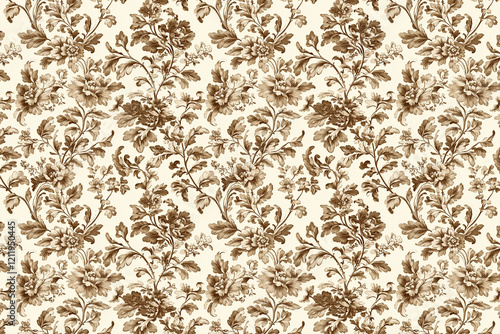 Floral Toile Tapestry Pattern. Vintage botanical wallpaper pattern. Background image. Created with Generative AI technology
