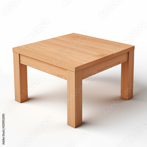 Square Wooden Coffee Table Light Wood Modern Design Isolated on White