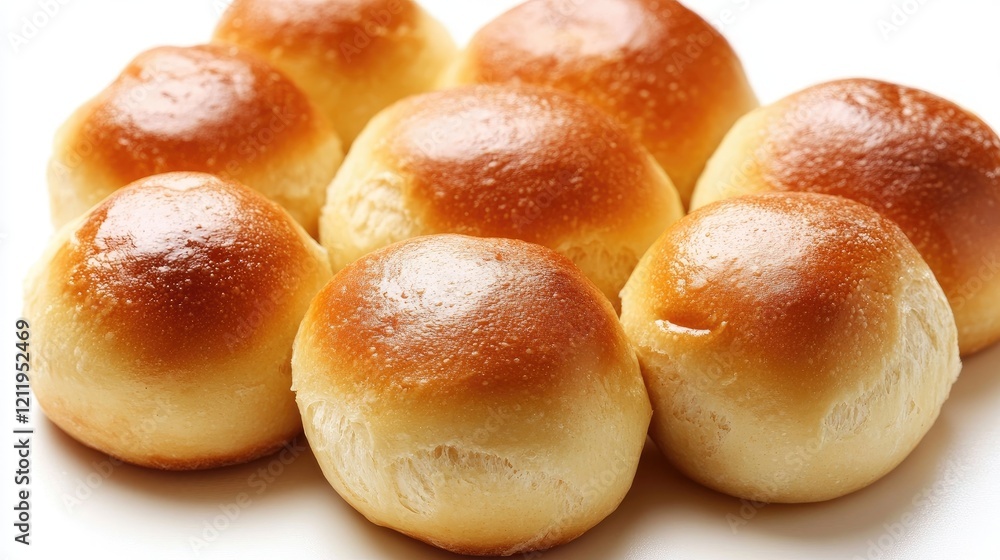Golden brown soft dinner rolls arranged closely on a white background showcasing their fluffy texture and appetizing appearance. Golden brown soft dinner rolls arranged closely on a white background showcasing their fluffy texture and appetizing appearance.