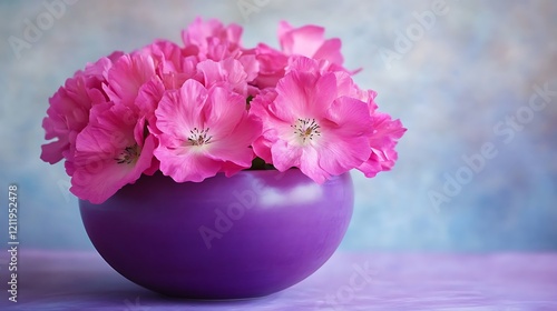 Wallpaper Mural Bright pink flowers inside a purple bowl make up this simple arrangement Torontodigital.ca