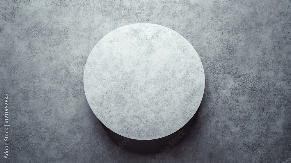 Circular gray table surface on textured gray background offering ample copy space for product displays ideal for advertisements and marketing materials Circular gray table surface on textured gray background offering ample copy space for product displays ideal for advertisements and marketing materials