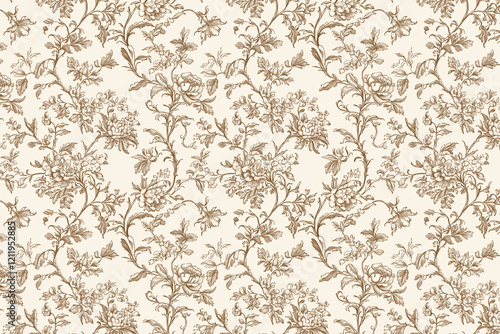 Wallpaper Mural Floral Toile Tapestry Pattern. Vintage botanical wallpaper pattern. Background image. Created with Generative AI technology Torontodigital.ca