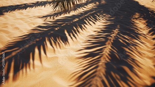 Shadows of palm trees gracefully cast on a sandy beach creating a serene tropical vibe photo