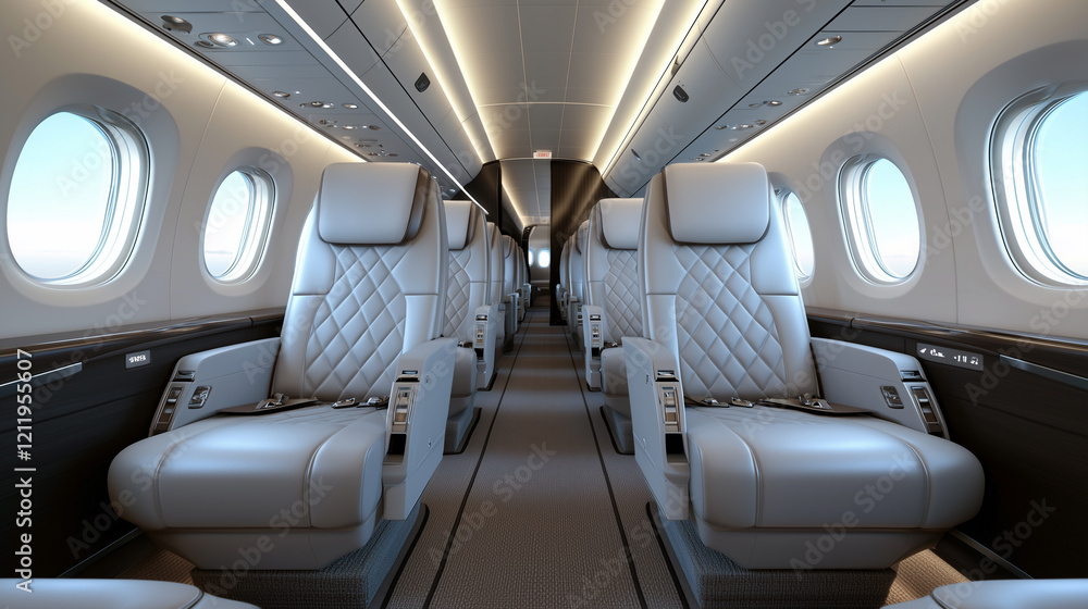 Spacious and Elegant View of an Empty Airplane Interior Spacious and Elegant View of an Empty Airplane Interior