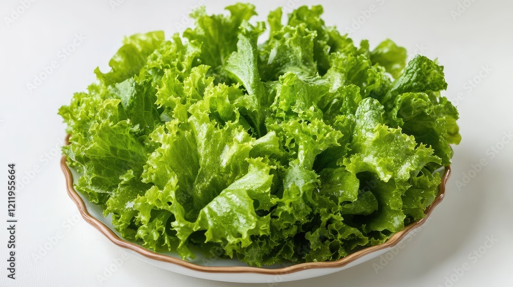 Vibrant Fresh Green Lettuce Salad in a White Plate on Light Background with Lush Textures and Natural Shine Highlighting Healthy Eating Concept Vibrant Fresh Green Lettuce Salad in a White Plate on Light Background with Lush Textures and Natural Shine Highlighting Healthy Eating Concept