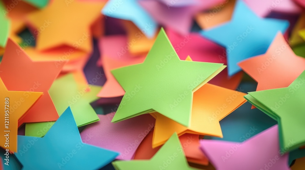 Colorful star-shaped sticky notes create a vibrant and festive backdrop for personal messages and cheerful greetings in a creative setting Colorful star-shaped sticky notes create a vibrant and festive backdrop for personal messages and cheerful greetings in a creative setting