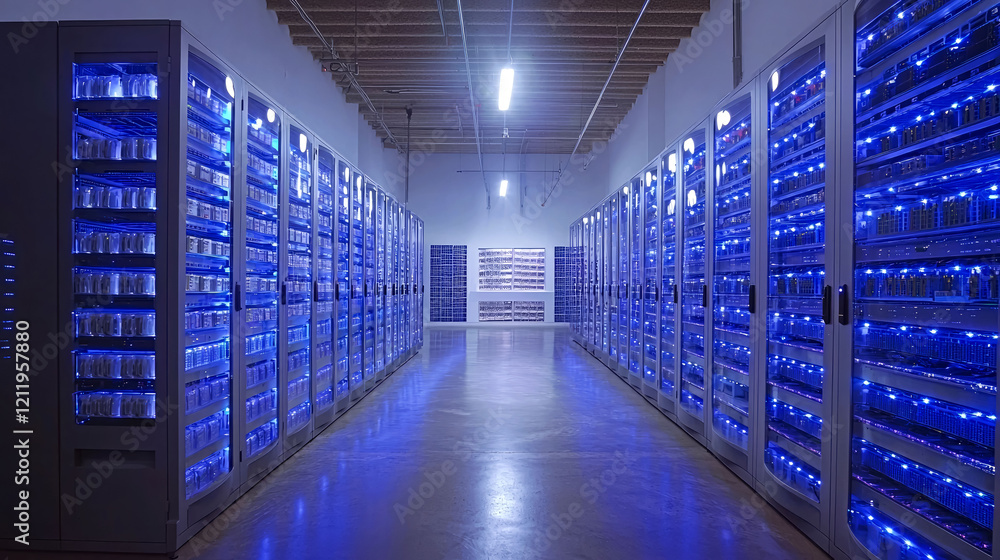Fototapeta premium Exploring the Digital Core: A Glimpse into a Modern Data Center's Technological Marvel