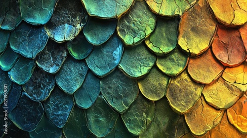 Wallpaper Mural Colorful Scaly Texture with Iridescent Patterns and Detailed Surface in Vibrant Shades of Blue Green and Yellow Orange Torontodigital.ca