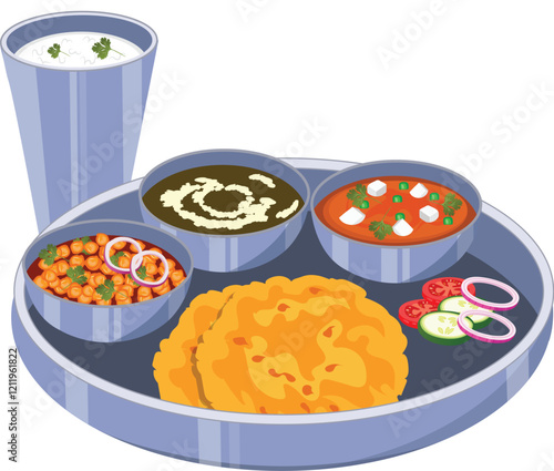 Indian Punjabi Food Thali Vector Illustration