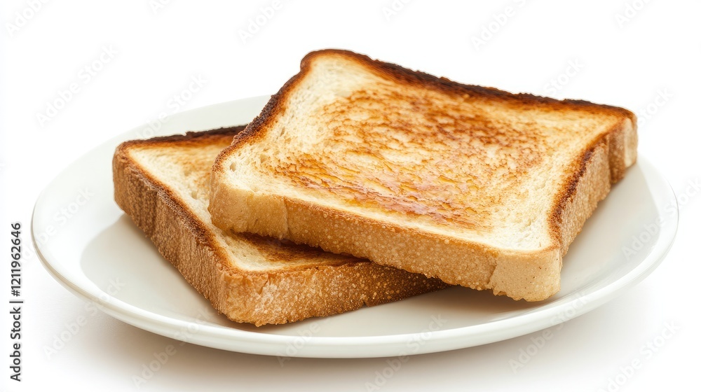 Golden toasted bread slices served on a white plate highlighting a deliciously crispy texture perfect for breakfast or snacks Golden toasted bread slices served on a white plate highlighting a deliciously crispy texture perfect for breakfast or snacks