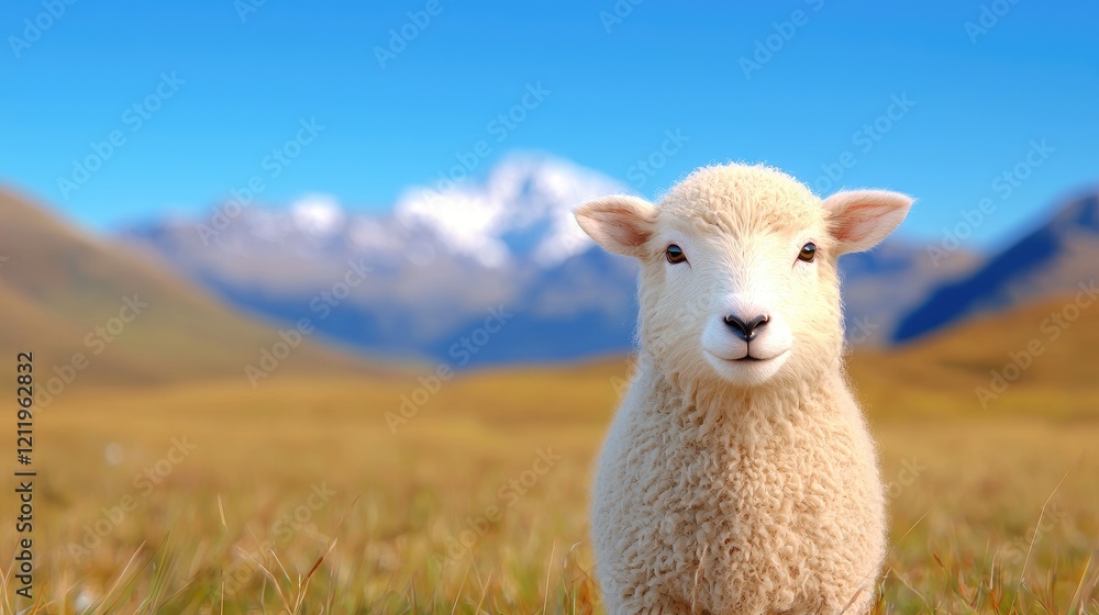 Fototapeta premium Cute lamb in mountain pasture