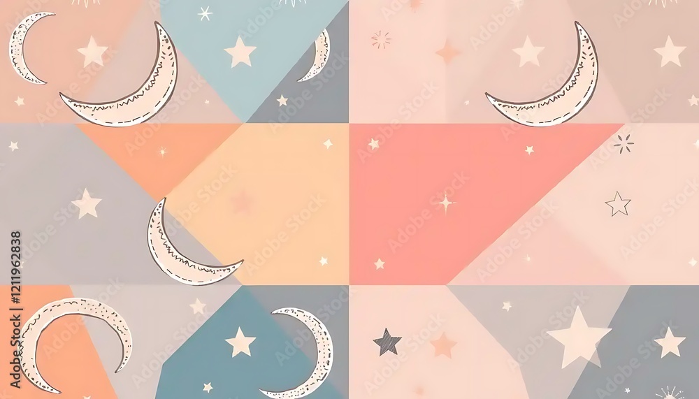 Abstract Pastel Design Featuring Crescents and Stars Abstract Pastel Design Featuring Crescents and Stars
