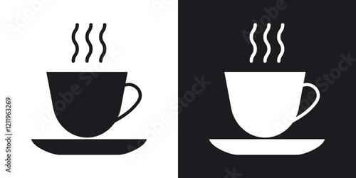 Hot coffee cup icons in solid black and white colors