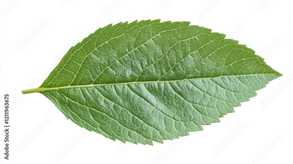 Fototapeta premium Lush green tropical leaf isolated on a white background perfect for nature-themed design projects and creative illustrations