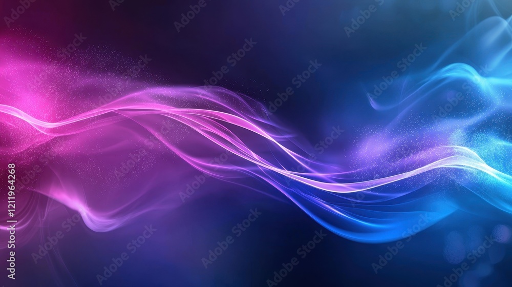 Obraz premium Abstract flowing lines of vibrant pink and blue colors against a dark background, creating an ethereal and dynamic visual representation of motion and energy.