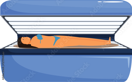 Young woman is lying on tanning bed in solarium