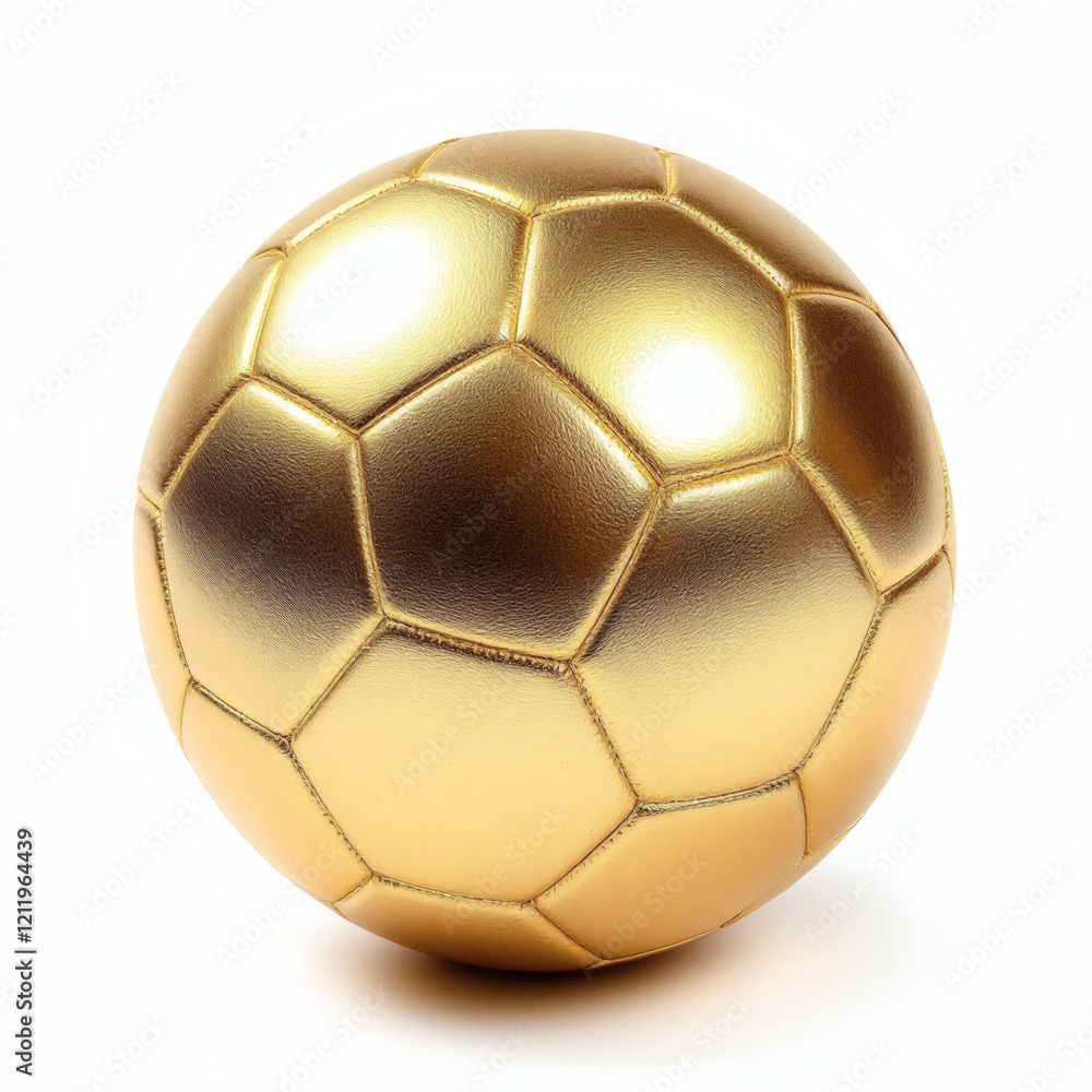 A luxurious gold football soccer ball isolated on a clean white background, perfect for sports, luxury, and promotional themes. A luxurious gold football soccer ball isolated on a clean white background, perfect for sports, luxury, and promotional themes.