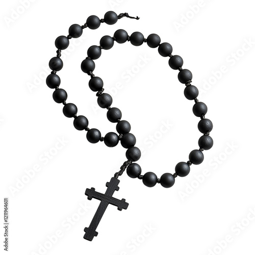 Black Rosary Beads with Cross Pendant Isolated on transparent background