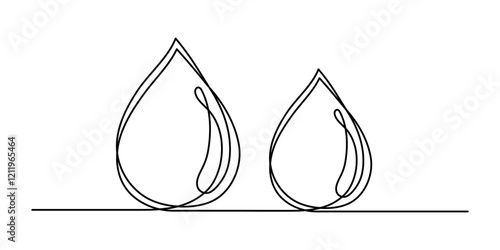 Water drop one line art,hand drawn fresh wet dew design drawing continuous contour.Aqua drinkable natural rainy dribble outline,pour moisture symbol.Isolated.Editable stroke. Vector illustration