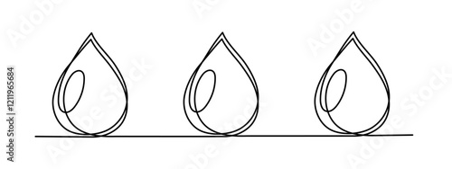 Water drop one line art,hand drawn fresh wet dew design drawing continuous contour.Aqua drinkable natural rainy dribble outline,pour moisture symbol.Isolated.Editable stroke. Vector illustration