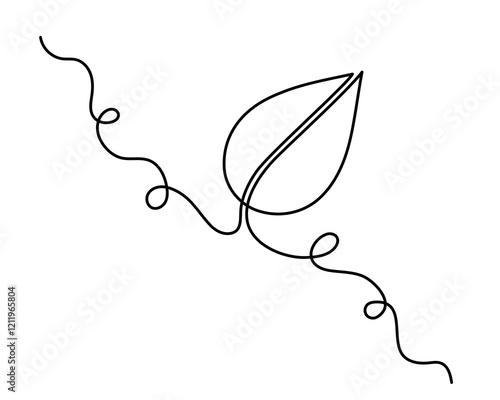 Leaf one line art,hand drawn growing plant drawing continuous contour.Organic eco botanical brunch concept outline,living flower on the ground symbol.Isolated.Editable stroke.Vector illustration
