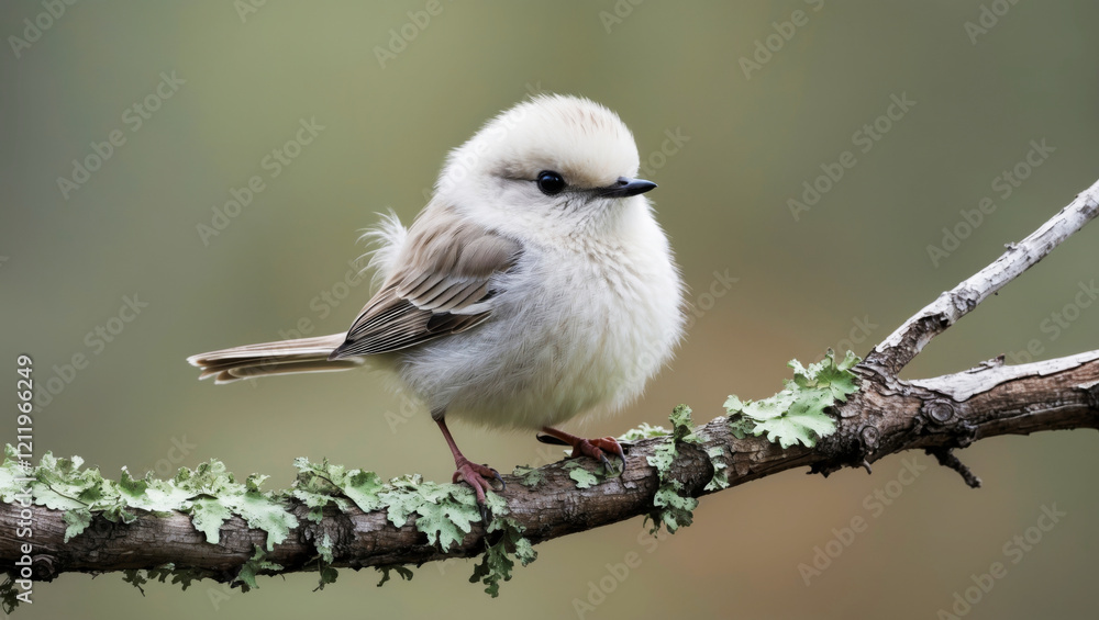 Naklejka premium A small, cute round bird with fluffy plumage perched on a branch