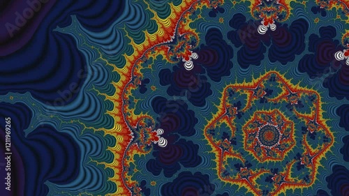 Experience a mesmerizing journey through fractal dimensions where vibrant colors dance together in an intricate mathematical symphony of infinite patterns.
