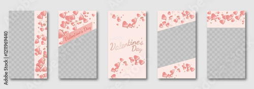 Valentine's Day social media templates design, set of background for banner, flyer, card on the pink backdrop with hearts en roseate tones. vector illustration for poster, frame, stories, story post