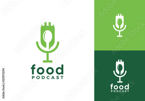 food podcast logo. kitchen chef studio vector graphic design