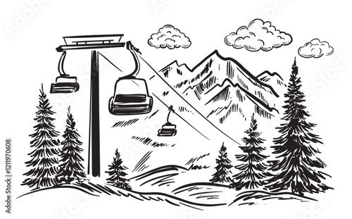 Landscape with lift in Winter mountain	