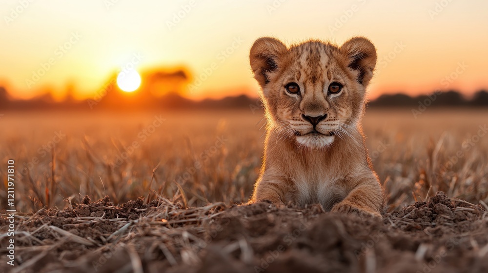 Obraz premium Lion cub sunset savannah Africa wildlife