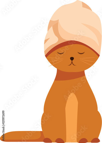 Adorable ginger cat enjoying a relaxing spa day with a towel wrapped around its head, promoting pet care and wellness