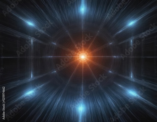A glowing object in the middle of a tunnel, computer generated