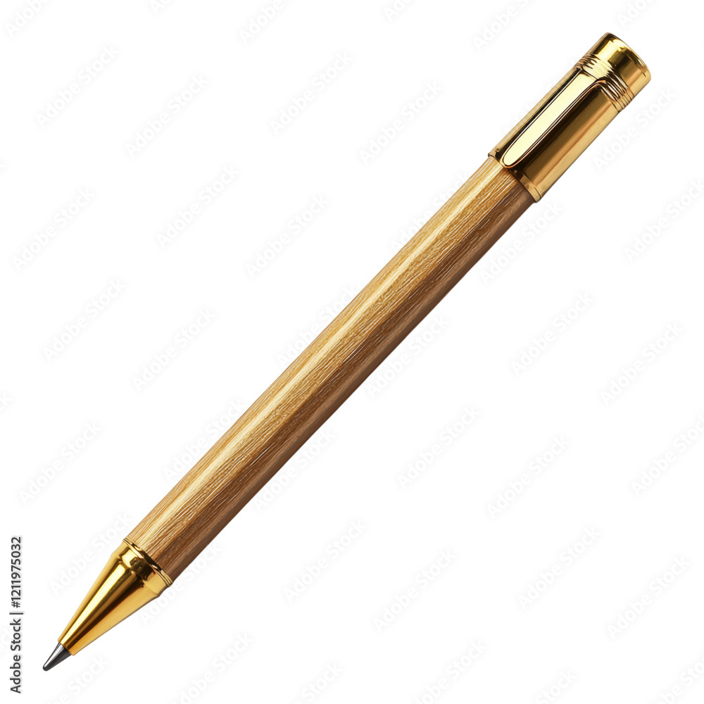 Elegant Wooden Pen with Gold Accents on Black Background Isolated on transparent background Elegant Wooden Pen with Gold Accents on Black Background Isolated on transparent background