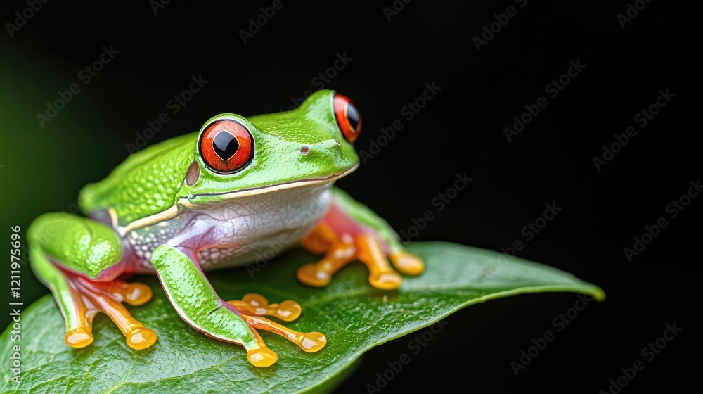 Red-eyed tree frog on leaf, rainforest background, nature photography, wildlife poster Red-eyed tree frog on leaf, rainforest background, nature photography, wildlife poster