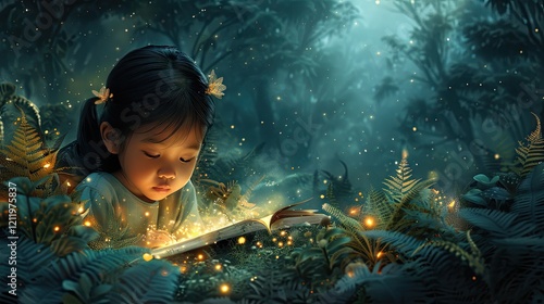 Flat design portrays bedtime stories that transport kids to magical illustrated worlds photo