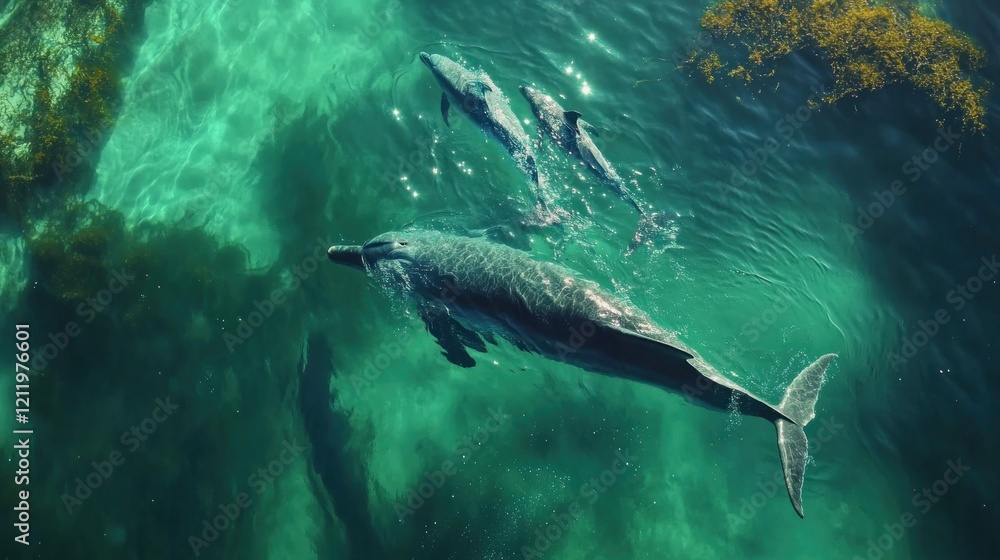 Fototapeta premium Graceful Dolphins Swimming in Clear Aquatic Environment