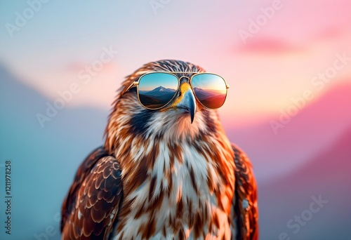 Stylish Falcon Wearing Sunglasses at Sunset photo